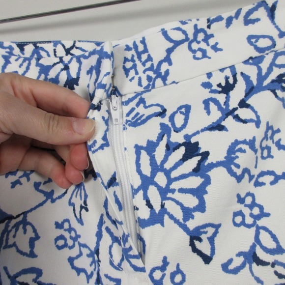 J. Jill Floral Stretch Pants Women 14 Tall Blue White Cotton Blend Summer 310 - Picture 7 of 11